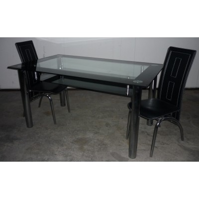 Modern Glass Dining Table 150x90cm with 6 PU Leather Chairs